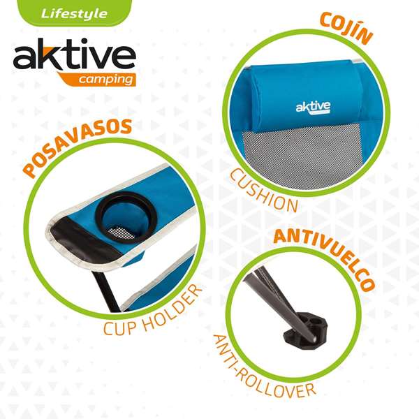 Aktive Tumbona de Camping de Poliéster con Almohada 152x54x75cm