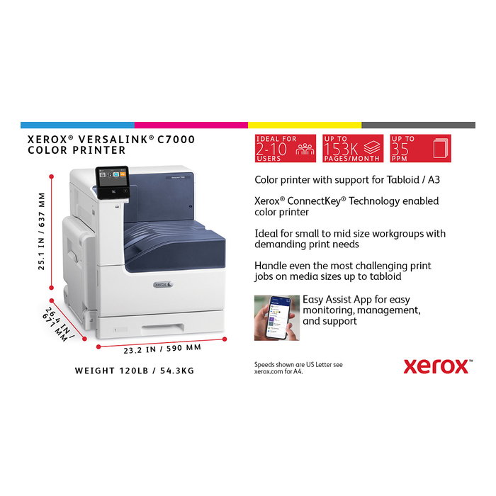 Xerox Versalink C7000V_N Impresora Láser a Color Tamaño A3 Velocidad 35ppm