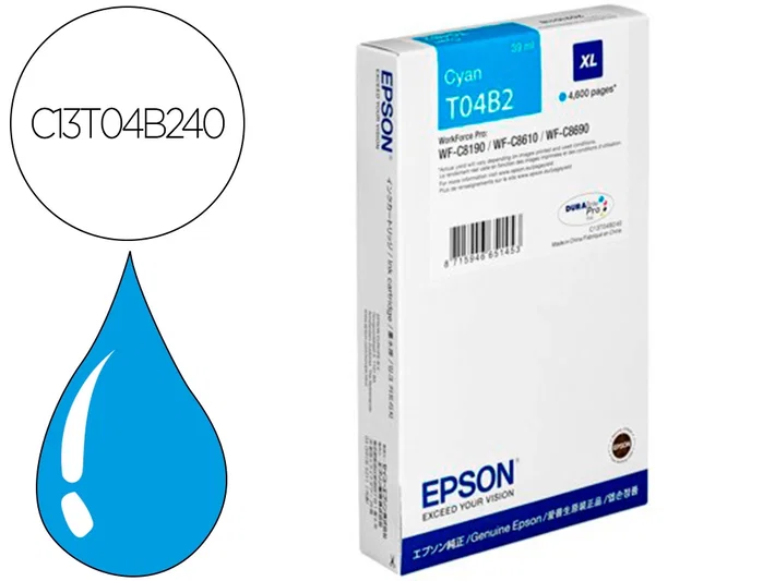 Epson T04B2 Cian Cartucho de Tinta XL Original