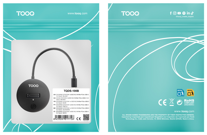 Tooq Docking Station USB-C para SSD M.2 NVMe PCIe TQDS-100B, Negro Tooq Docking Station USB-C para SSD M.2 NVMe PCIe TQDS-100B, Negro