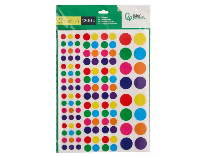 Liderpapel Gomets de círculos autoadhesivos, colores y tamaños surtidos, 1200 unidades Liderpapel Gomets de círculos autoadhesivos, colores y tamaños surtidos, 1200 unidades
