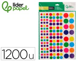 Liderpapel Gomets de círculos autoadhesivos, colores y tamaños surtidos, 1200 unidades