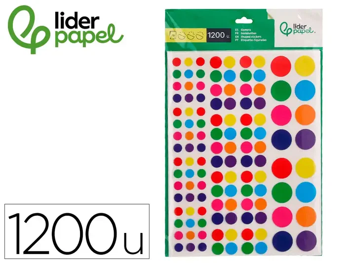 Liderpapel Gomets de círculos autoadhesivos, colores y tamaños surtidos, 1200 unidades Liderpapel Gomets de círculos autoadhesivos, colores y tamaños surtidos, 1200 unidades