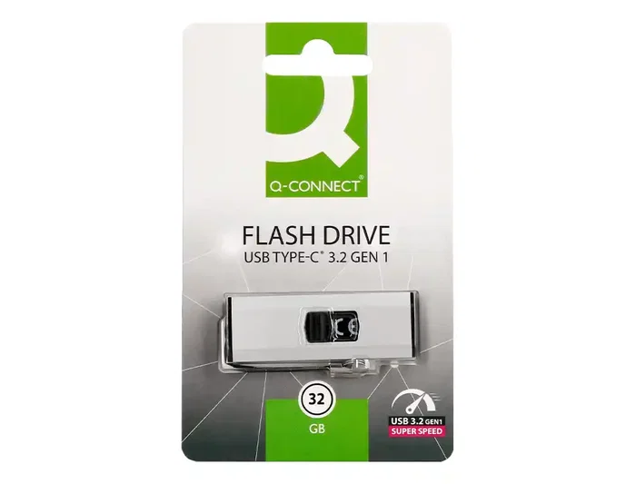 Q-connect Memoria USB Flash Drive 32 GB USB 3.2 Tipo C Conector Deslizante Plateado