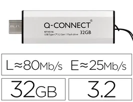 Q-connect Memoria USB Flash Drive 32 GB USB 3.2 Tipo C Conector Deslizante Plateado
