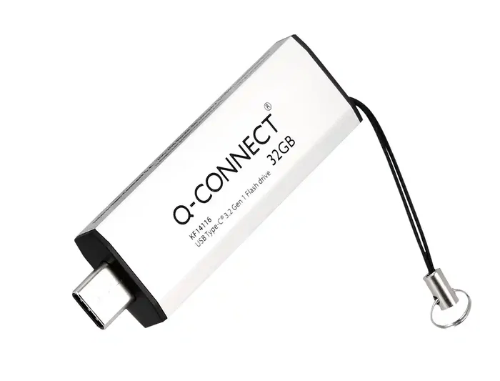 Q-connect Memoria USB Flash Drive 32 GB USB 3.2 Tipo C Conector Deslizante Plateado
