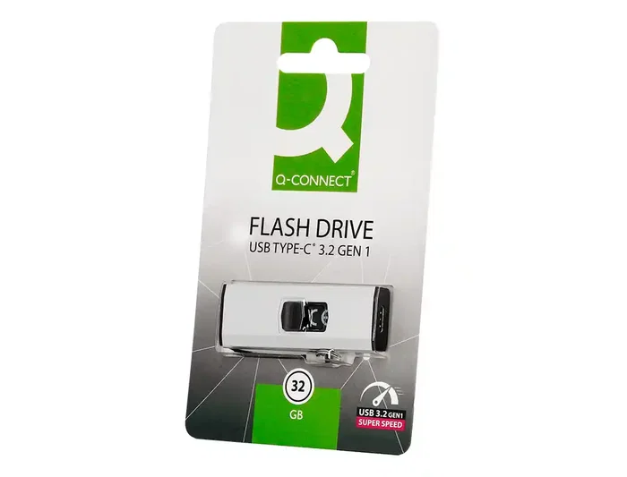 Q-connect Memoria USB Flash Drive 32 GB USB 3.2 Tipo C Conector Deslizante Plateado
