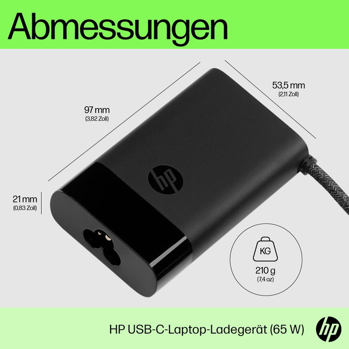 HP Cargador USB-C 65W para portátil, Negro
