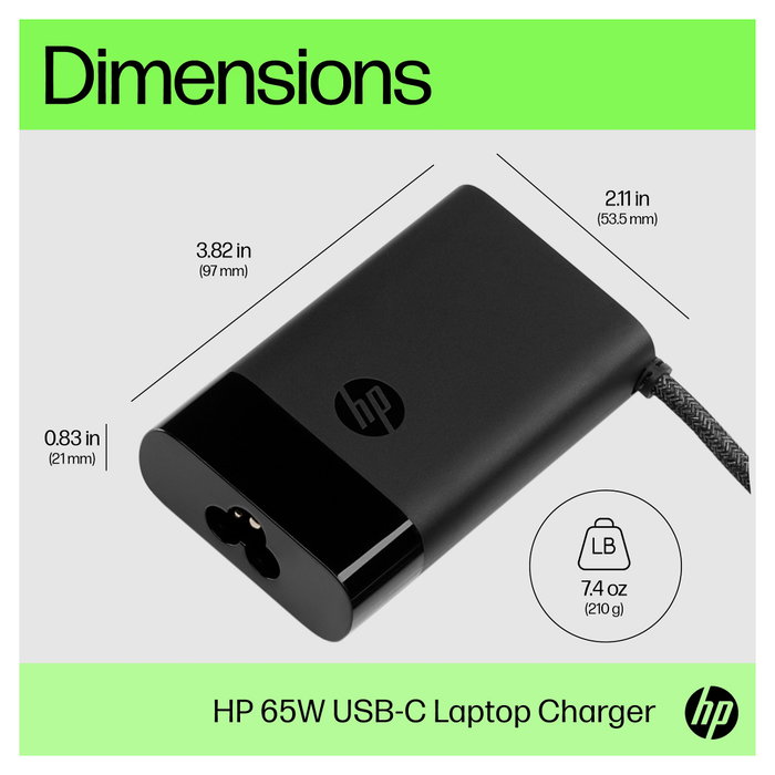 HP Cargador USB-C 65W para portátil, Negro