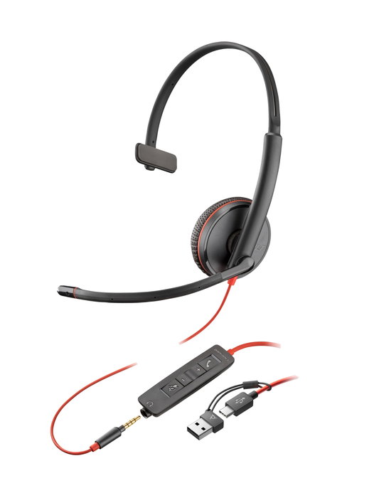 HP Poly Blackwire 3215 Monoaural USB-C, 3,5 mm y Adaptador USB-C/A, Negro HP Poly Blackwire 3215 Monoaural USB-C, 3,5 mm y Adaptador USB-C/A, Negro