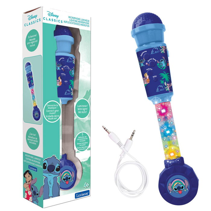 Lexibook Microfono Luminoso Stitch Disney con Altavoz Integrado, Efectos Luminosos y Melodias