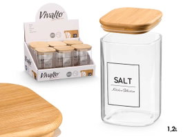VIVALTO Bote Cuadrado de Borosilicato con Tapa de Bambú 1,2L