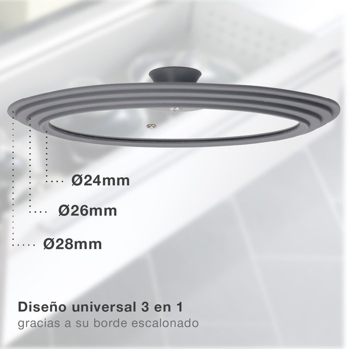 Vassary Tapa universal de silicona para ollas y sartenes 24 - 26 - 28 cm