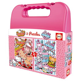 Educa 20510 - Maleta con 2 Puzzles Hello Kitty de 48 Piezas Cada Uno, Tamaño 28x20 cm, Español, +3 años