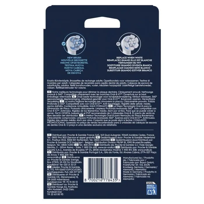 Oral-B ORA8700216778435 Recambios iO Ultimate Clean Cepillo Eléctrico Pack 8 Blanco