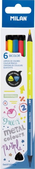 Milan Lápices triangulares bicolor de madera negra, colores fluor y metalizados