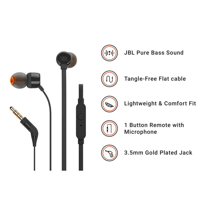 JBL TUNE 160 Auriculares Intraaurales Alámbricos Negro