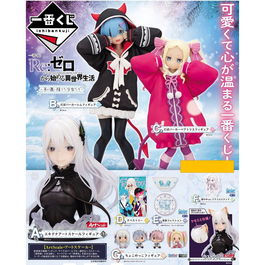 Ichiban Kuji Lotería Re Zero Girls Figura Echidna, Figura Rem, Figura Beatrice, Bandera, Pack Taza y Bol, Figuras Acrílicas, Figuras Chocokko