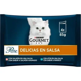 Purina Gourmet Perle Delicias en Salsa para Gato - Salmón y Atún en Salsa - 12 Latas x 85g