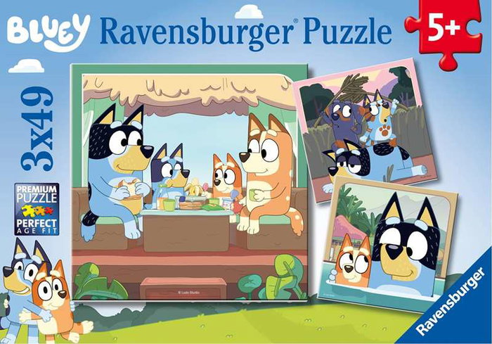 Ravensburger Puzzle Bluey 3x49 Piezas Multilingüe (Alemán, Inglés, Francés, Español, Italiano, Neerlandés, Portugués, Checo, Eslovaco, Polaco)