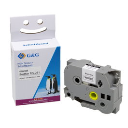 G&G Cinta de etiquetado 24 mm x 8 m Negro sobre Blanco compatible con Brother TZe-251