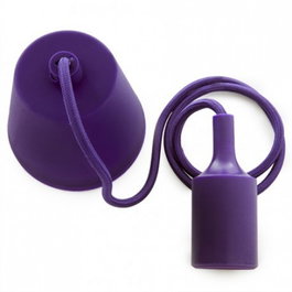 Portalámparas E27 Morado con Cable de Tela y Rosetón PVC - Lámpara Colgante Minimalista