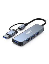 Urban Factory MHC35UF Base para Portátil y Hub USB 3.2 Gen 1 con 4 Puertos Type-A, Aluminio Gris, Cable 0.15m