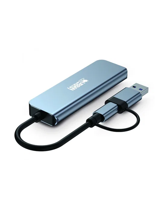 Urban Factory MHC35UF Base para Portátil y Hub USB 3.2 Gen 1 con 4 Puertos Type-A, Aluminio Gris, Cable 0.15m