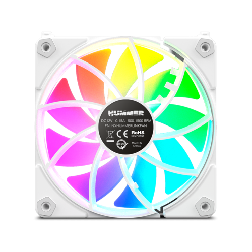 Nox NXHUMMEREASYLINKWH Pack 3 Ventiladores Hummer Easy Link ARGB 120mm PWM Silenciosos Conexión sin Cables Blanco