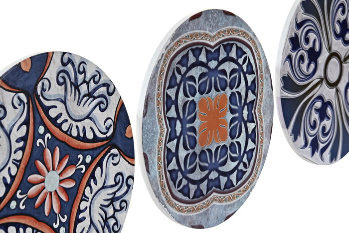 DKD Home Decor Salvamantel Árabe Azul Blanco Dolomita Corcho 20 x 20 x 0.7 cm (12 Unidades)