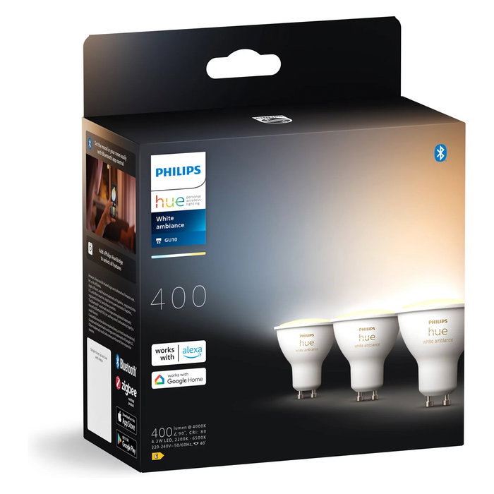 Philips GU10 Dreierpack 3x350lm Bombilla Inteligente Blanca Ambiance Regulable Paquete de 3 Philips GU10 Dreierpack 3x350lm Bombilla Inteligente Blanca Ambiance Regulable Paquete de 3