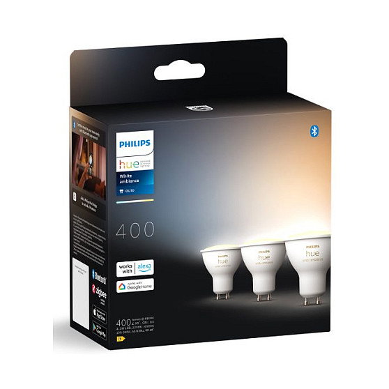 Philips Hue White Ambiance GU10, Bombilla Inteligente Regulable Bluetooth/Zigbee, Pack de 3, Luz LED Blanco Cálido a Frío, 400 lm, 4.2W, GU10