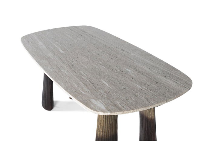 GINER Y COLOMER Mesa de Comedor Ovalada de Mármol Beige 180 cm con Patas de Aluminio GINER Y COLOMER Mesa de Comedor Ovalada de Mármol Beige 180 cm con Patas de Aluminio
