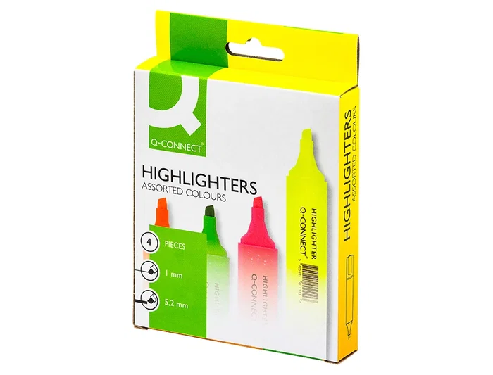 Q-connect Rotulador fluorescente colores surtidos, caja de 4 unidades
