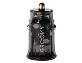 Groovy Cargador Coche Doble USB a 3.4A Gris Oscuro con USB-C, Diseño Transparente y Protección contra Sobrecarga