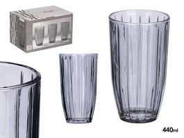Vivalto Vaso Alto Rayas 440 ml Humo Gris Vidrio 8.2x14.2x8.2 cm (Set de 24)