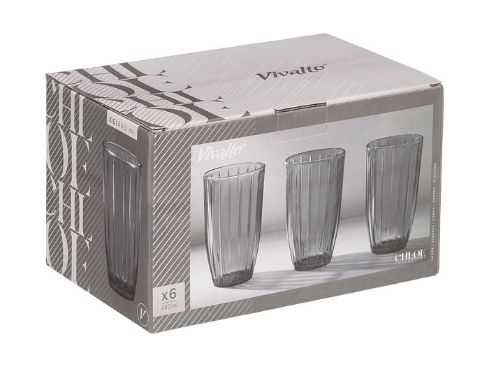 Vivalto Vaso Alto Rayas 440 ml Humo Gris Vidrio 8.2x14.2x8.2 cm (Set de 24)
