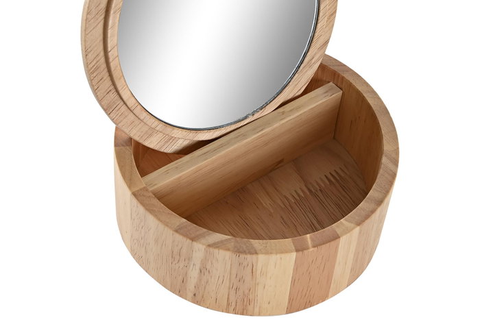 DKD Home Decor Joyero Hevea / Rubberwood con Espejo Natural 13x13x6 cm
