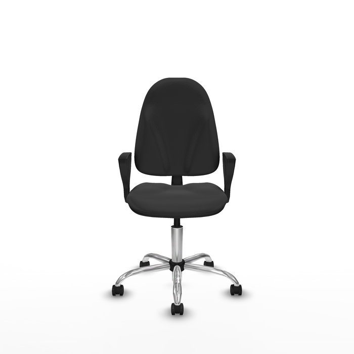 Silla de oficina Algarra con mecanismo Contacto permanente básico tapizada con Similpiel color Gris oscuro. Equipada con Base cromada, Brazos fijos y Ruedas autofrenantes Silla de oficina Algarra con mecanismo Contacto permanente básico tapizada con Similpiel color Gris oscuro. Equipada con Base cromada, Brazos fijos y Ruedas autofrenantes