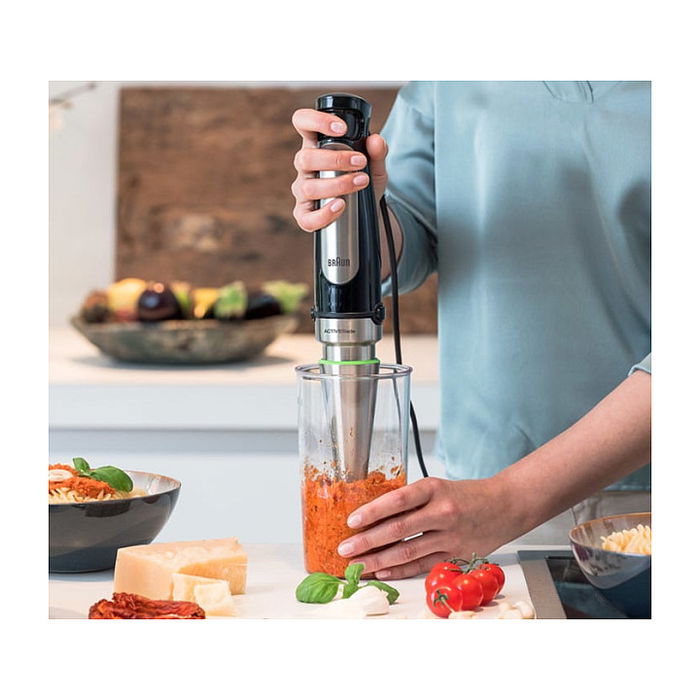 Braun MultiQuick 7 Batidora de Inmersión MQ 7045X, 1000 W, 1.25 L, Negro/Acero Inoxidable, con Picadora y Accesorios