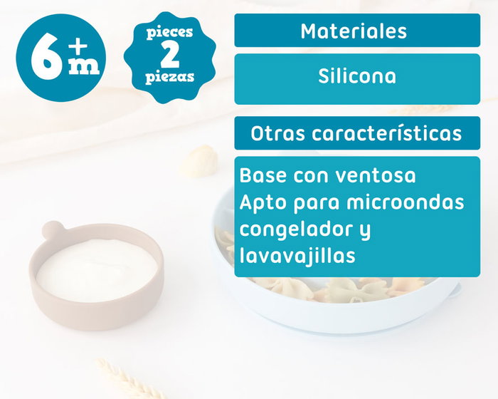 KioKids Plato de Silicona con 3 Compartimentos y Ventosa, Diseño Oso Azul para Bebés +6 Meses, Baby Led Weaning (BLW), Apto para Microondas y Lavavajillas