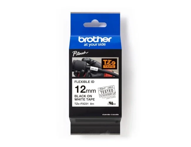 Brother TZe-FX231 Cinta Laminada Flexible 12mm Negro sobre Blanco