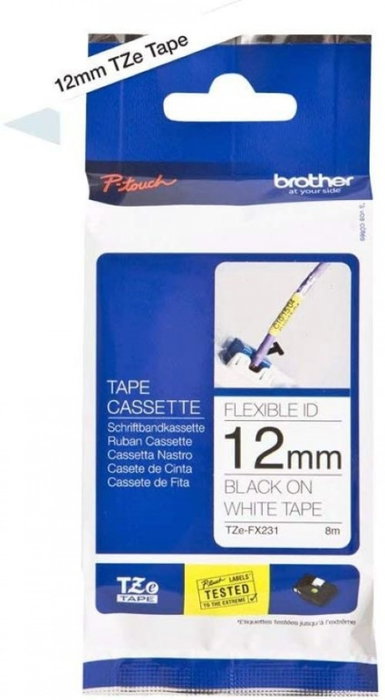 Brother TZe-FX231 Cinta Laminada Flexible 12mm Blanco/Negro