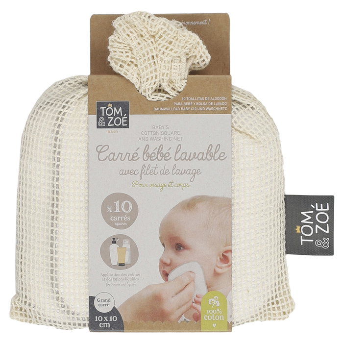 Tom et Zoe Juego de 10 Toallitas de Algodón para Bebé 10x10 cm con Bolsa de Transporte y Lavado Tom et Zoe Juego de 10 Toallitas de Algodón para Bebé 10x10 cm con Bolsa de Transporte y Lavado