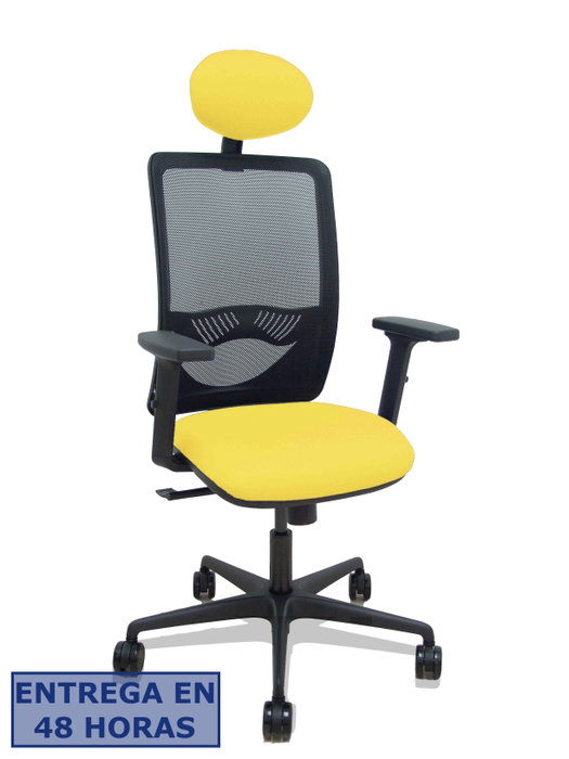 Piqueras y Crespo Silla Zulema con Mecanismo Sincro, Brazos 2D y Cabecero Fijo, Negro/Amarillo Piqueras y Crespo Silla Zulema con Mecanismo Sincro, Brazos 2D y Cabecero Fijo, Negro/Amarillo