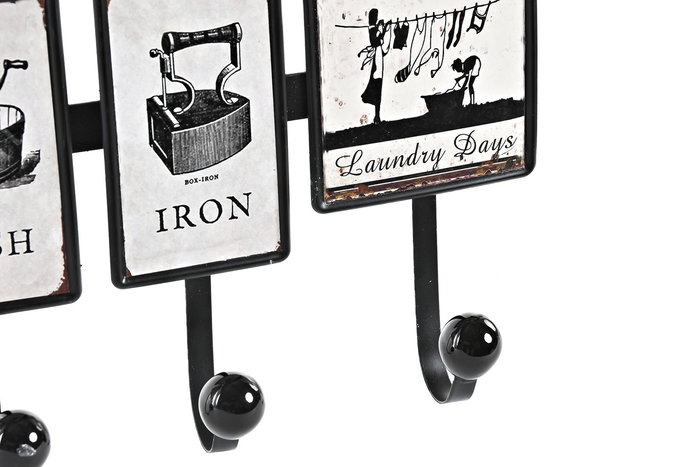 DKD Home Decor Perchero Pared Vintage Negro Blanco Metal 6 x 19 x 38 cm (4 Unidades)