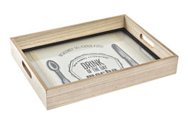 DKD Home Decor Bandeja de Madera y Cristal Café Vichy