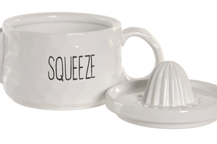 DKD Home Decor Exprimidor de Porcelana Limón Blanco HUIDE 26