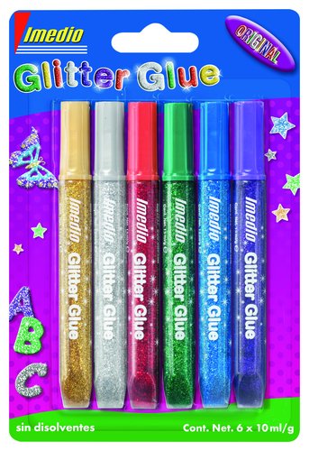 Imedio Pegamento Glitter Glue Colores Surtidos 6 Unidades de 10ml