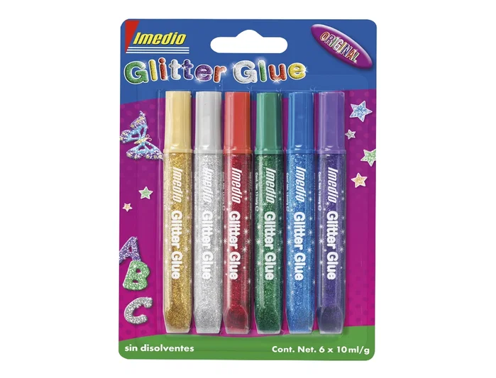 Imedio Pegamento Glitter Glue Manualidades 10ml Blister 6 Unidades Colores Surtidos